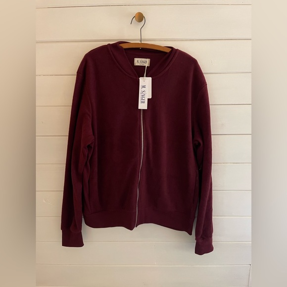 NWT M. Singer Men's Teddy Bomber Jacket in Wine Size XXL $228 - Picture 2 of 6